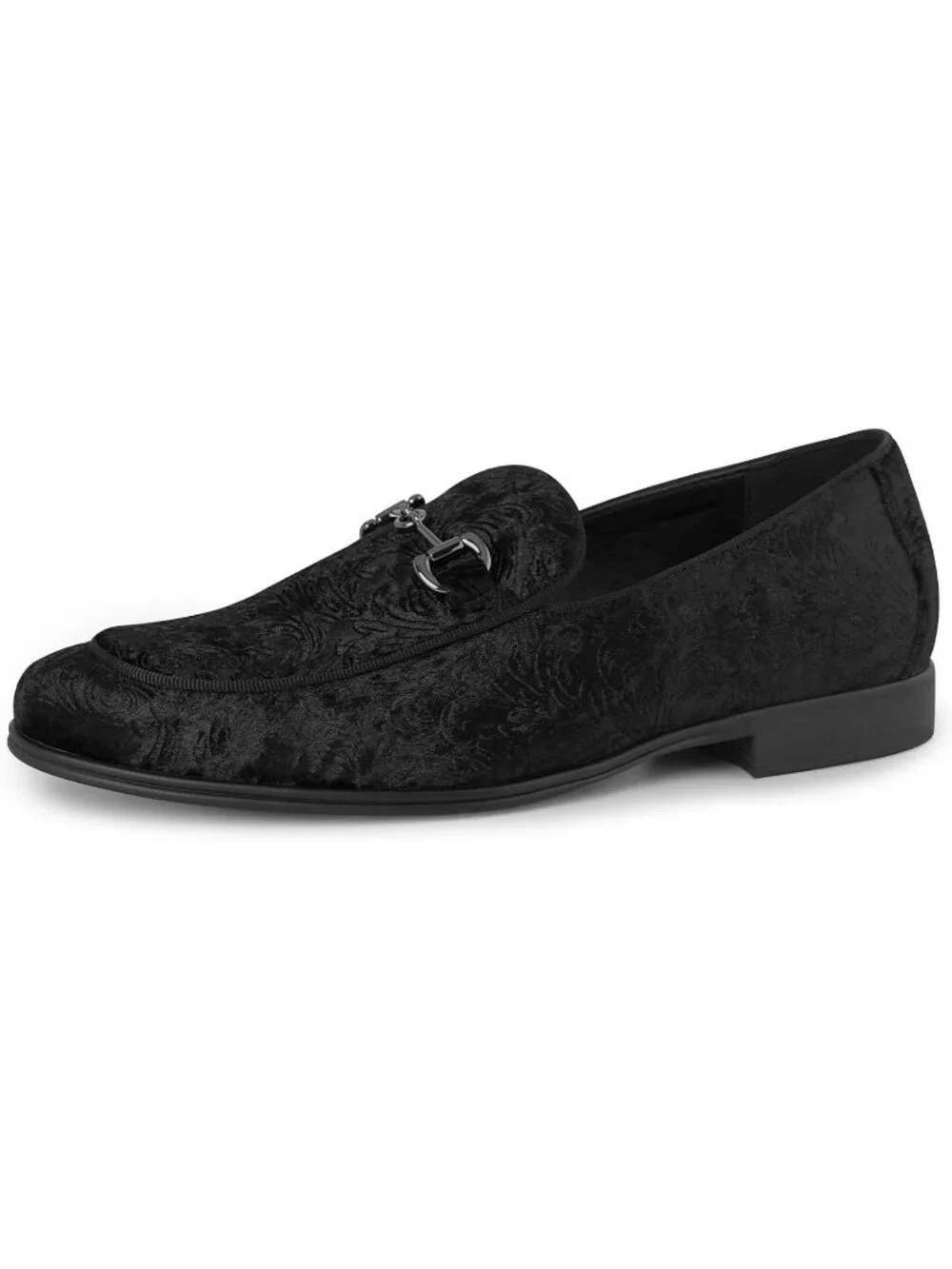 Rogers & Morris Men's Black Velvet Loafers Metal Buckle Luxury Horsebit Shoes